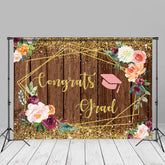 Aperturee - Gold Glitter Floral Wood Graduation Backdrop For Photo