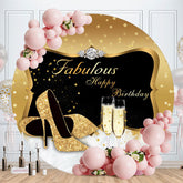 Aperturee - Gold Glitter Heels And Black Round Birthday Backdrop