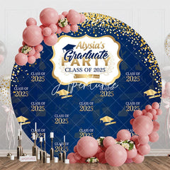 Aperturee - Gold Glitter Navy Blue Round Graduation Party Backdrop