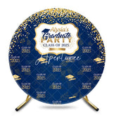 Aperturee - Gold Glitter Navy Blue Round Graduation Party Backdrop