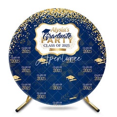 Aperturee - Gold Glitter Navy Blue Round Graduation Party Backdrop