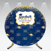 Aperturee - Gold Glitter Navy Blue Round Graduation Party Backdrop