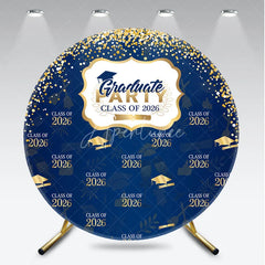 Aperturee - Gold Glitter Navy Blue Round Graduation Party Backdrop
