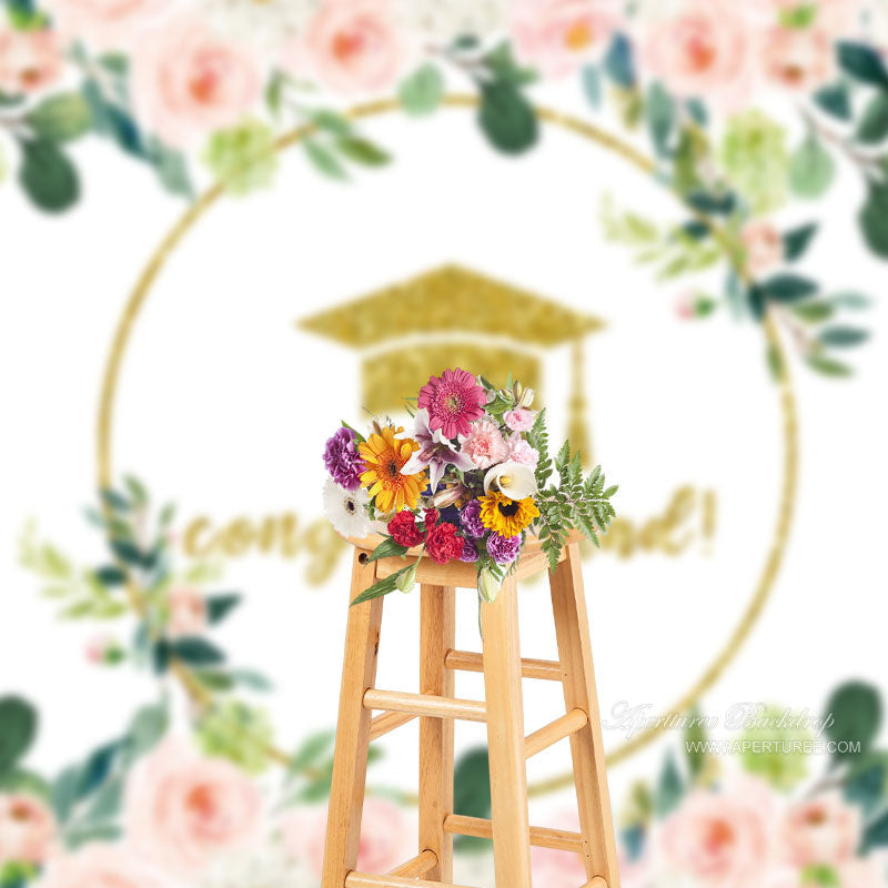 Aperturee - Gold Glitter Pink White Rose Grad Photography Backdrop