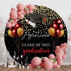 Aperturee - Gold Glitter Purple Balloons Black Round Grad Backdrop