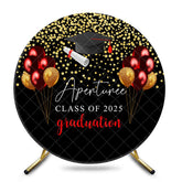 Aperturee - Gold Glitter Purple Balloons Black Round Grad Backdrop