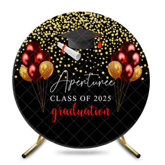 Aperturee - Gold Glitter Purple Balloons Black Round Grad Backdrop