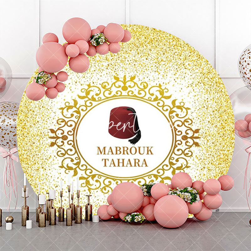 Aperturee - Gold Glitter Red Hat Mabrouk Tahara Round Backdrop