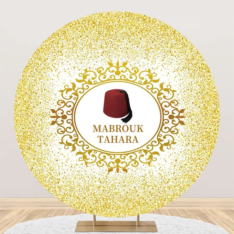 Aperturee - Gold Glitter Red Hat Mabrouk Tahara Round Backdrop