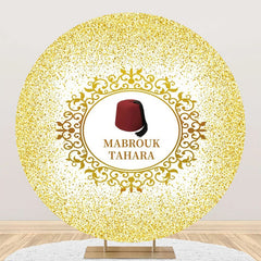 Aperturee - Gold Glitter Red Hat Mabrouk Tahara Round Backdrop