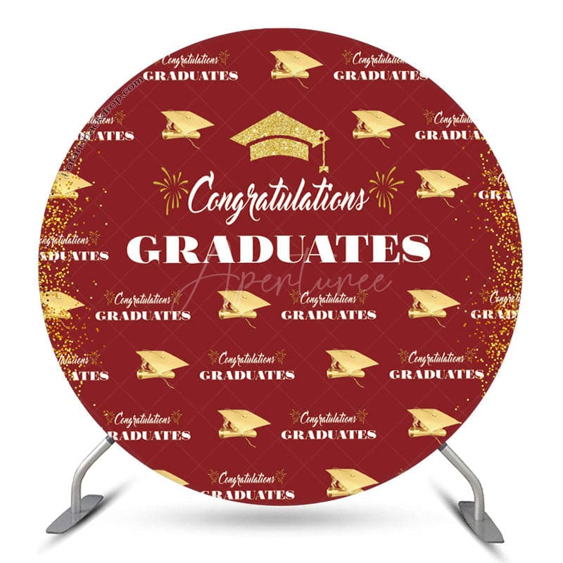 Aperturee Gold Glitter Red Round Graduation Backdrop Cover