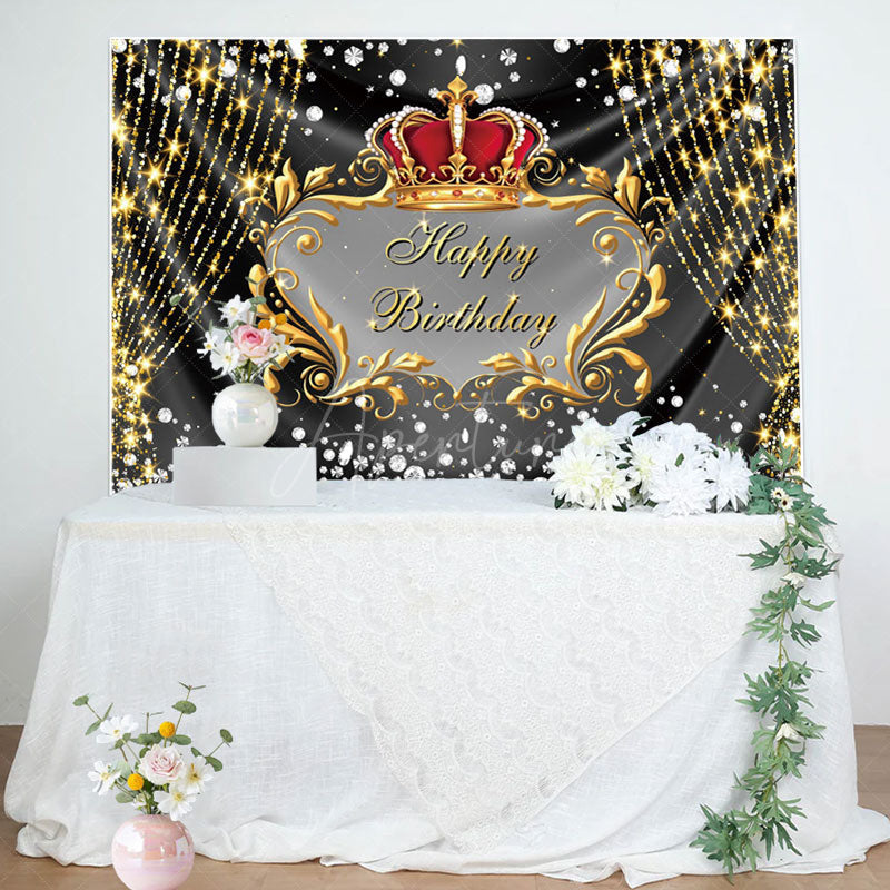 Aperturee - Gold Glitter String Crown Diamonds Birthday Backdrop