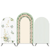 Aperturee Gold Green Leaves Stripe Arch Backdrop Kit For Wedding
