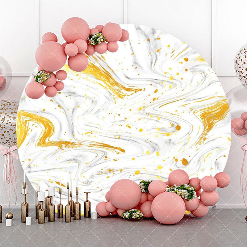 Aperturee - Gold Grey Abstract Marble Round Birthday Backdrop