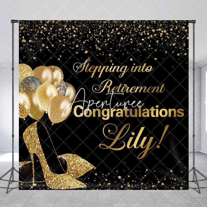 Aperturee - Gold High Heels Custom Congrats Retirement Backdrop