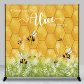 Aperturee - Gold Honey Bees Flower Custom Baby Shower Backdrop