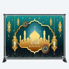 Aperturee - Gold Lantern Palace Turquoise Eid Mubarak Backdrop