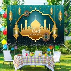 Aperturee - Gold Lantern Palace Turquoise Eid Mubarak Backdrop