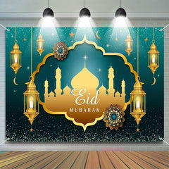 Aperturee - Gold Lantern Palace Turquoise Eid Mubarak Backdrop
