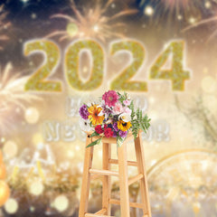 Aperturee - Gold Light Spark Cute 2023 Happy New Year Backdrop