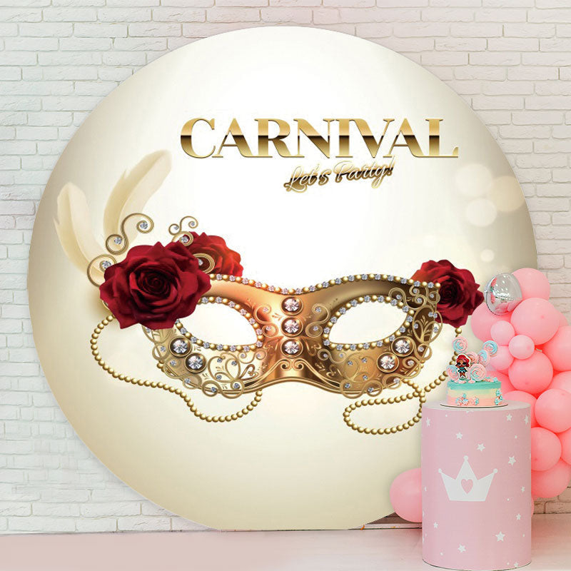 Aperturee - Gold Mask Red Floral Round Carnival Backdrop