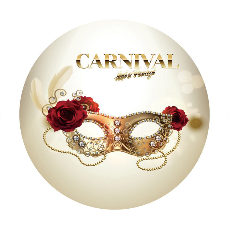 Aperturee - Gold Mask Red Floral Round Carnival Backdrop
