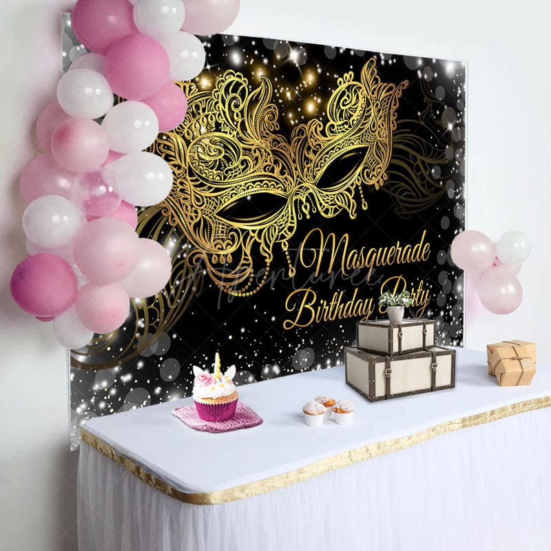 Aperturee - Gold Masquerade Glitter Silver Birthday Backdrop