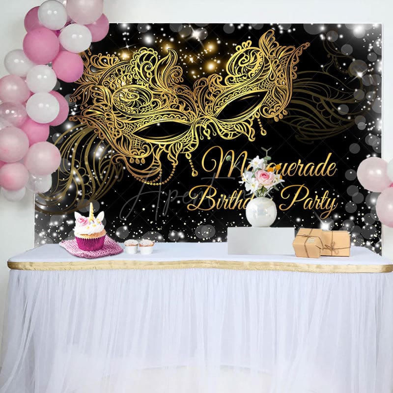 Aperturee - Gold Masquerade Glitter Silver Birthday Backdrop