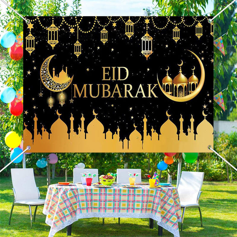 Aperturee - Gold Moon Palace Lantern Galaxy Eid Mubarak Backdrop