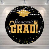 Aperturee Gold Mortarboard Lights Circle Graduation Backdrop