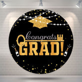 Aperturee Gold Mortarboard Lights Round Congrats Grad Backdrop