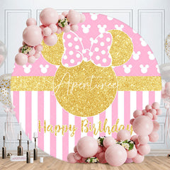 Aperturee Gold Mouse Pink Stripes Round Birthday Backdrop