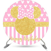 Aperturee Gold Mouse Pink Stripes Round Birthday Backdrop