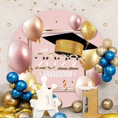 Aperturee - Gold Pink Balloons Round Class Of 2022 Backdrop