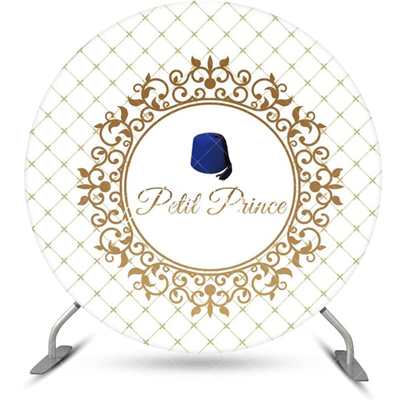 Aperturee - Gold Plaid Navy Blue Hat Petit Prince Round Backdrop