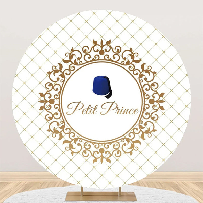 Aperturee - Gold Plaid Navy Blue Hat Petit Prince Round Backdrop