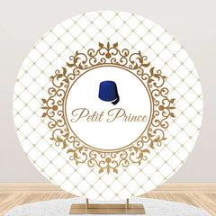 Aperturee - Gold Plaid Navy Blue Hat Petit Prince Round Backdrop