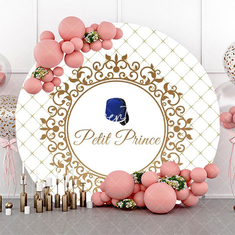Aperturee - Gold Plaid Navy Blue Hat Petit Prince Round Backdrop