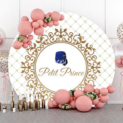 Aperturee - Gold Plaid Navy Blue Hat Petit Prince Round Backdrop