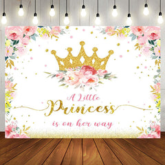 Aperturee - Gold Princess Crown Floral Baby Shower Backdrop