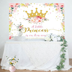 Aperturee - Gold Princess Crown Floral Baby Shower Backdrop