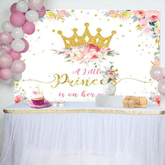 Aperturee - Gold Princess Crown Floral Baby Shower Backdrop