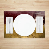 Aperturee - Gold Red Abstract Fabric Dining Set Of 4 Placemats