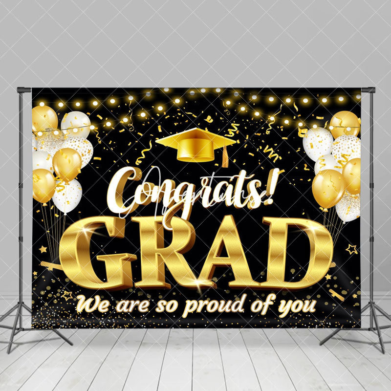 Aperturee - Gold Ribbon Light Bokeh Balloon Graduation Backdrop