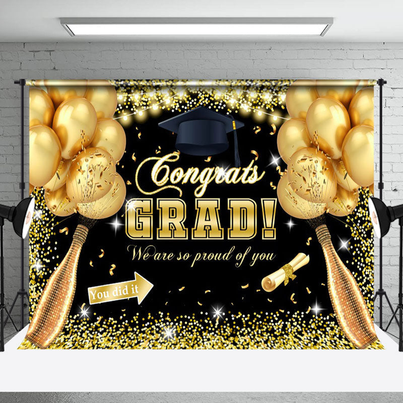 Aperturee - Gold Sequins Balloon Champagne Congrats Grad Backdrop