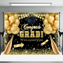 Aperturee - Gold Sequins Balloon Champagne Congrats Grad Backdrop