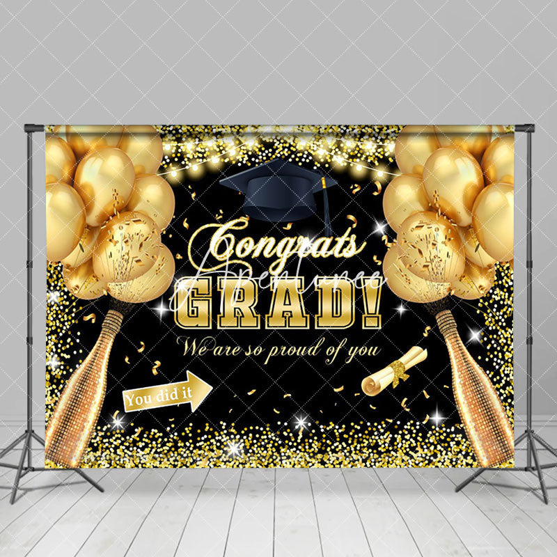 Aperturee - Gold Sequins Balloon Champagne Congrats Grad Backdrop