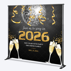 Aperturee - Gold Silver Disco Ball Custom Name New Year Backdrop