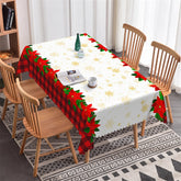 Aperturee - Gold Snowflake Red Floral Plaid Christmas Tablecloth