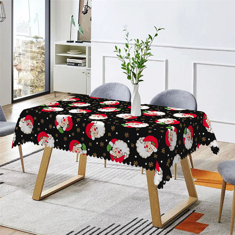 Aperturee - Gold Snowflake Santa Merry Christmas Kitchen Tablecloth